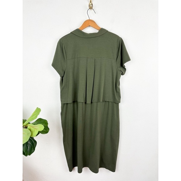 J. Jill Green Button Front Pima Cotton Modal Blend Shirt Dress Sz M - Picture 3 of 9